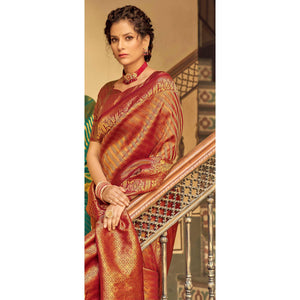 Maroon Festive Wear Kanjivaram Blended Silk Saree With Tassels