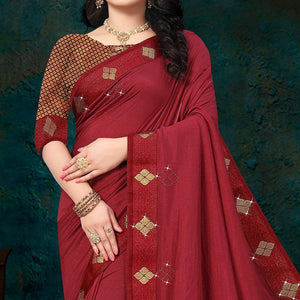 Maroon Festive Wear Lace With Stone Work Silk Designer Saree