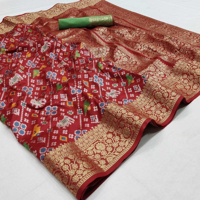 Maroon Festive Wear Patola Printed Art Silk Saree
