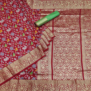 Maroon Festive Wear Patola Printed Art Silk Saree
