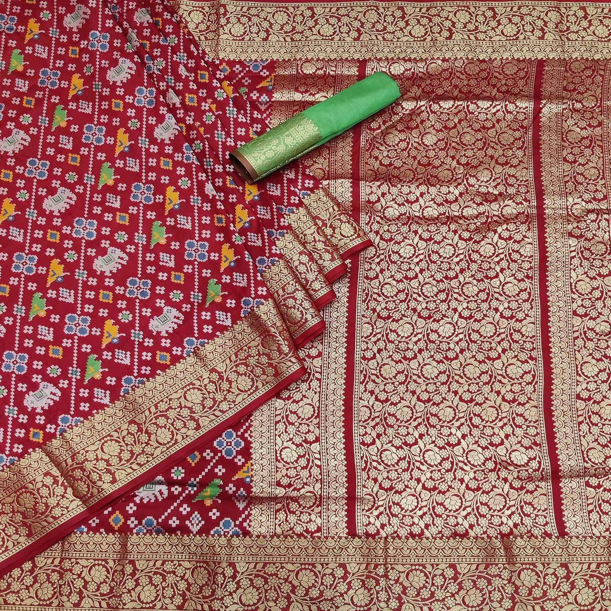 Maroon Festive Wear Patola Printed Art Silk Saree