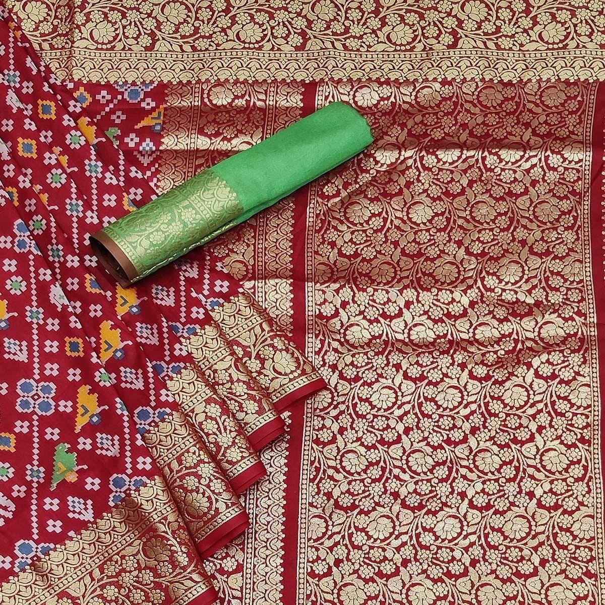 Maroon Festive Wear Patola Printed Art Silk Saree