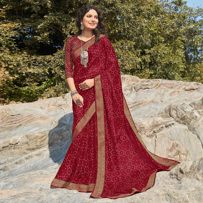 Maroon Festive Wear Printed Silk Saree