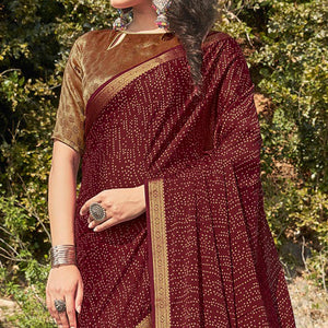Maroon Festive Wear Printed Silk Saree
