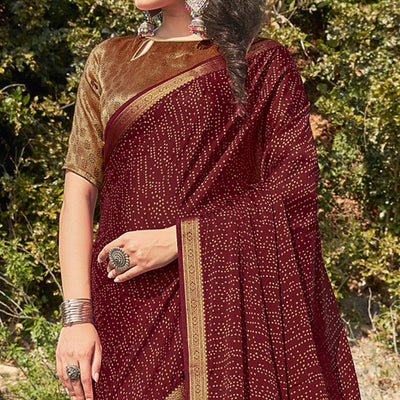 Maroon Festive Wear Printed Silk Saree