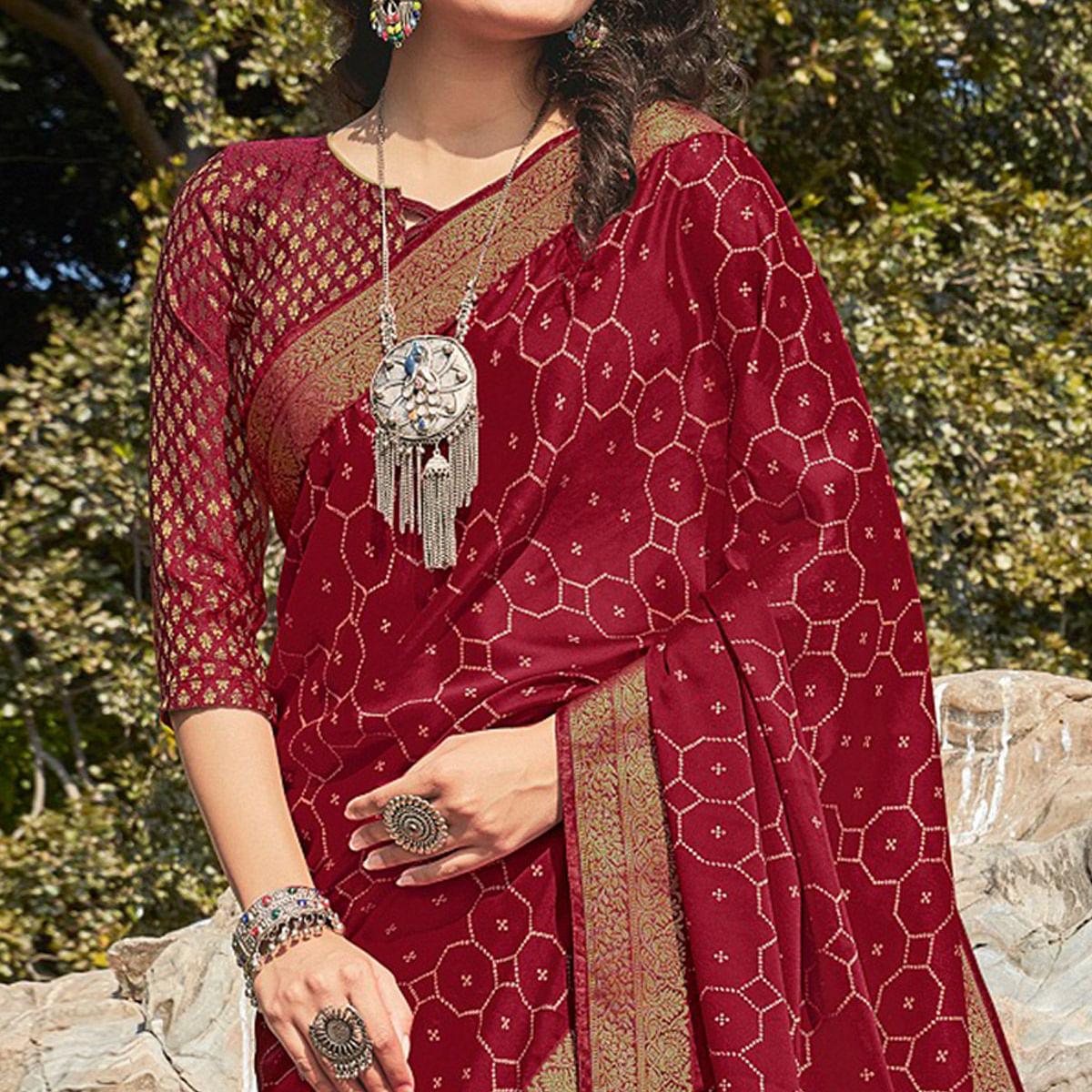 Maroon Festive Wear Printed Silk Saree