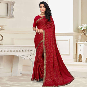 Maroon Festive Wear Printed With Banarasi Lace Art Silk Saree