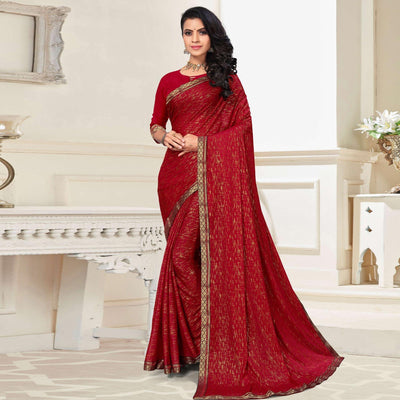 Maroon Festive Wear Printed With Banarasi Lace Art Silk Saree