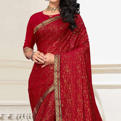 Maroon Festive Wear Printed With Banarasi Lace Art Silk Saree