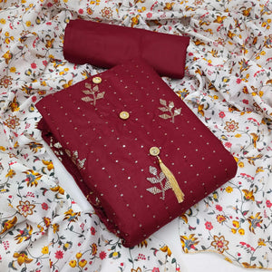 Maroon Festive Wear Sequins Work Cotton Dress Material