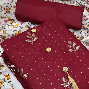Maroon Festive Wear Sequins Work Cotton Dress Material
