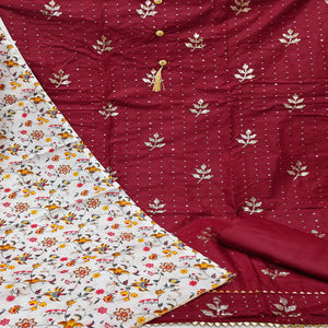 Maroon Festive Wear Sequins Work Cotton Dress Material