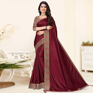 Maroon Festive Wear Solid Art Silk Saree