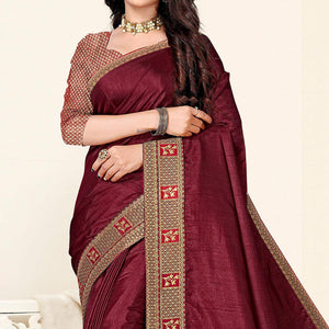 Maroon Festive Wear Solid Art Silk Saree