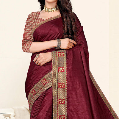 Maroon Festive Wear Solid Art Silk Saree