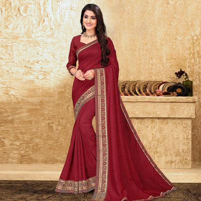 Maroon Festive Wear Solid Vichitra Silk Saree