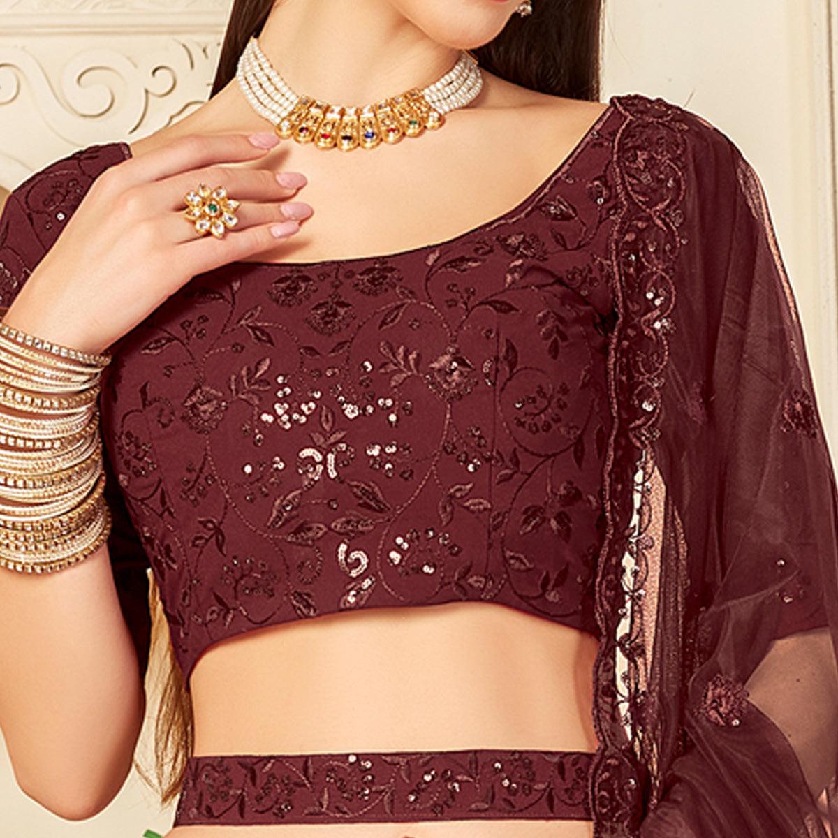Maroon Festive Wear Thread with Sequins Embroidered Georgette Lehenga Choli