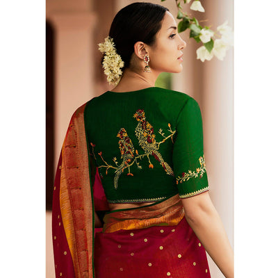 Maroon Woven Paithani Brasso Saree With Tassels