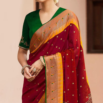 Maroon Woven Paithani Brasso Saree With Tassels