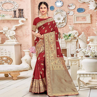Maroon Festive Wear Woven Art Silk Sare