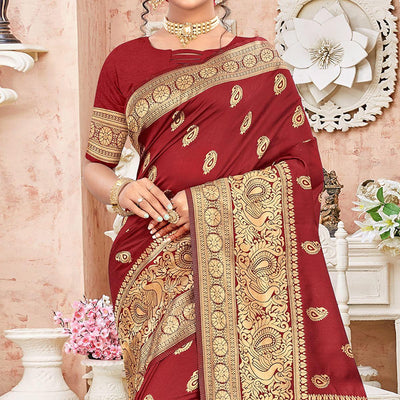 Maroon Festive Wear Woven Art Silk Sare