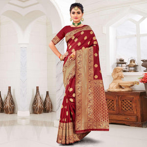 Maroon Festive Wear Woven Art Silk Saree