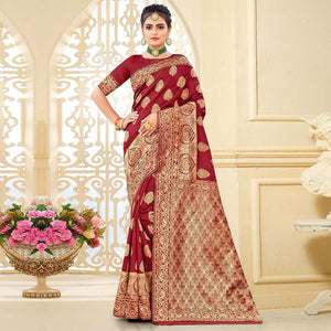 Maroon Festive Wear Woven Art Silk Saree