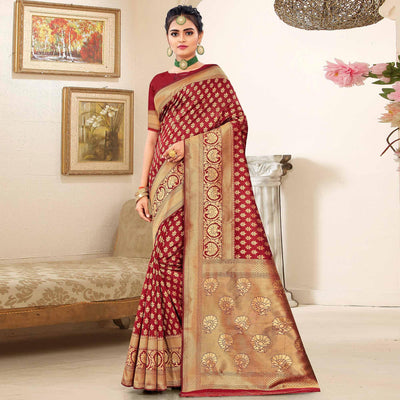 Maroon Festive Wear Woven Art Silk Saree