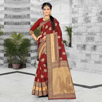 Maroon Festive Wear Woven Art Silk Saree