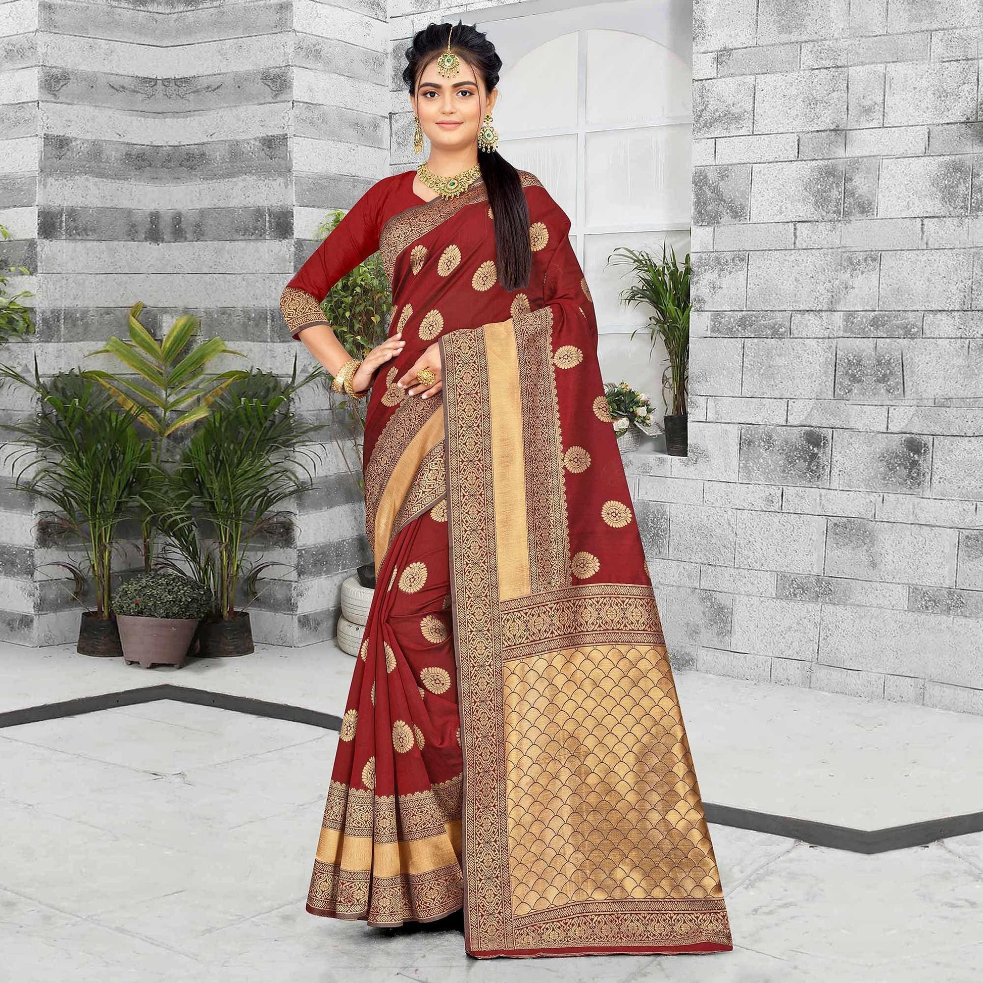 Maroon Festive Wear Woven Art Silk Saree