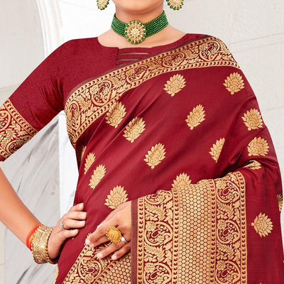 Maroon Festive Wear Woven Art Silk Saree