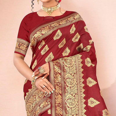 Maroon Festive Wear Woven Art Silk Saree