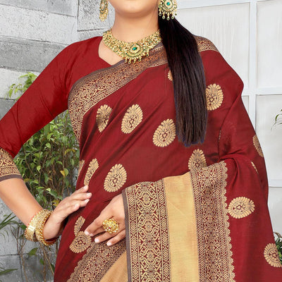 Maroon Festive Wear Woven Art Silk Saree