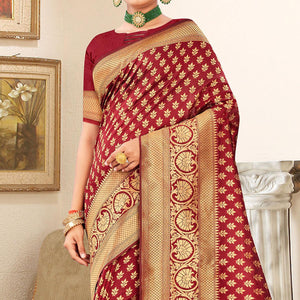 Maroon Festive Wear Woven Art Silk Saree