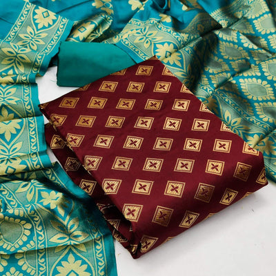 Maroon Festive Wear Woven Banarasi Silk Dress Material