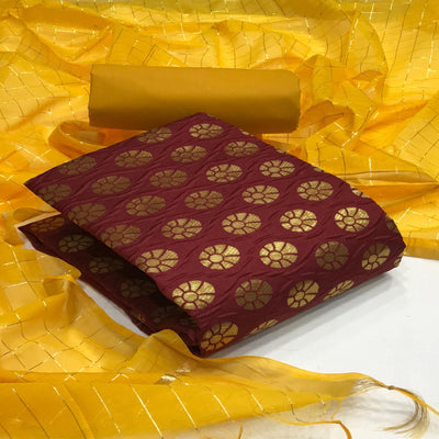 Maroon Festive Wear Woven Banarasi Silk Dress Material