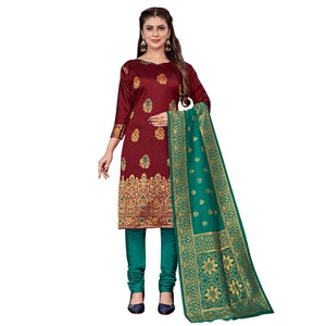Maroon Festive Wear Woven Banarasi Silk Dress Material