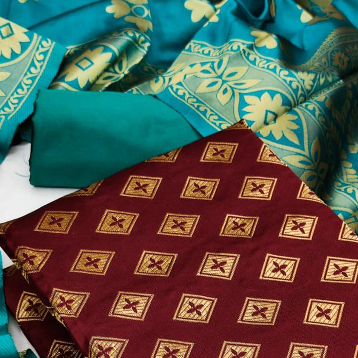 Maroon Festive Wear Woven Banarasi Silk Dress Material