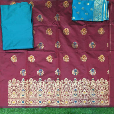 Maroon Festive Wear Woven Banarasi Silk Dress Material