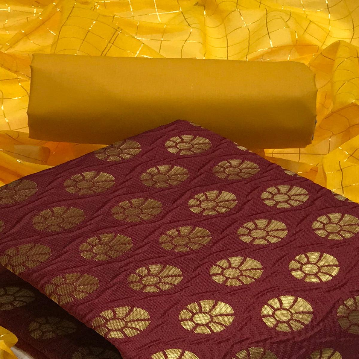 Maroon Festive Wear Woven Banarasi Silk Dress Material