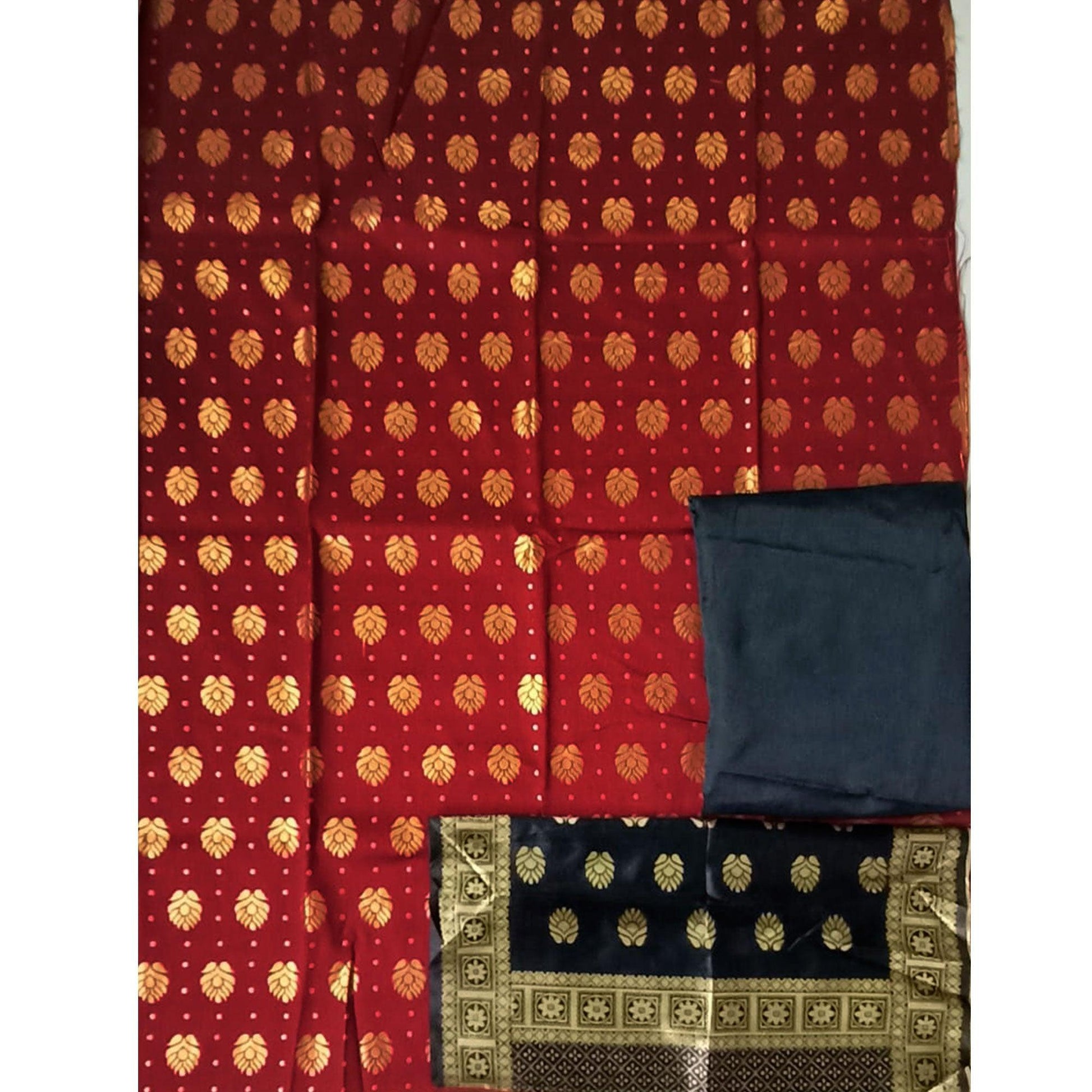 Maroon Festive Wear Woven Banarasi Silk Dress Material