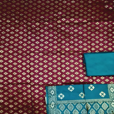 Maroon Festive Wear Woven Banarasi Silk Dress Material
