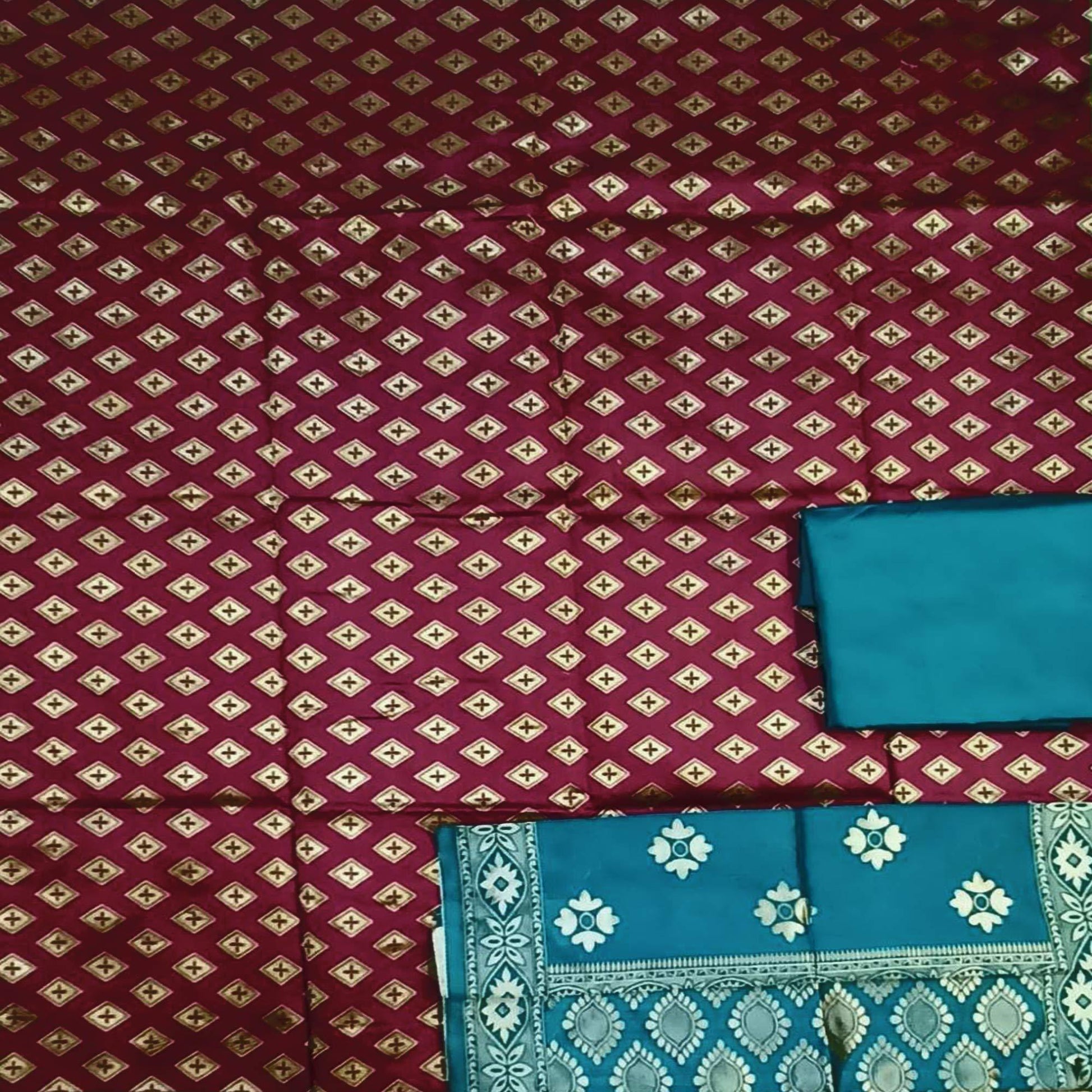 Maroon Festive Wear Woven Banarasi Silk Dress Material