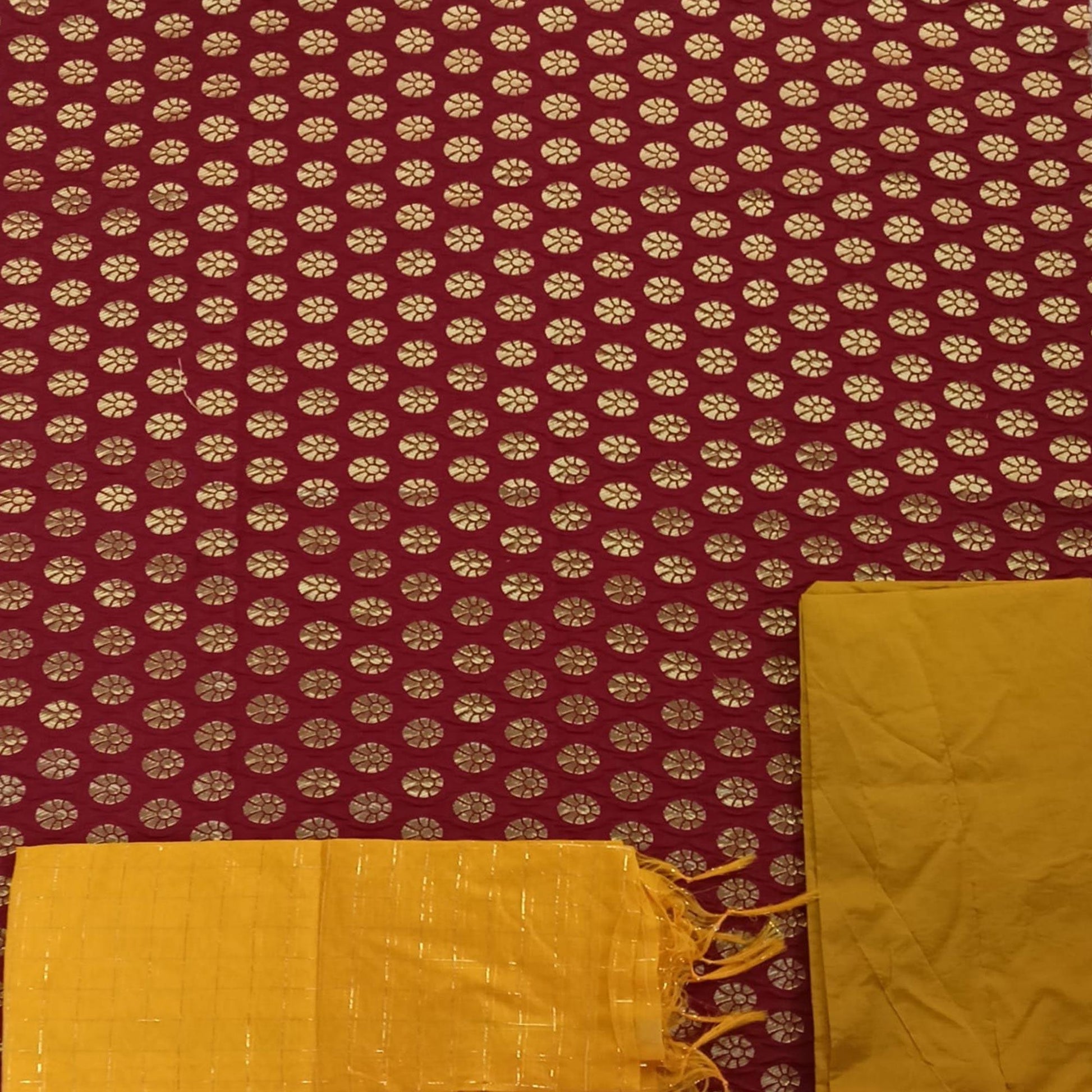 Maroon Festive Wear Woven Banarasi Silk Dress Material