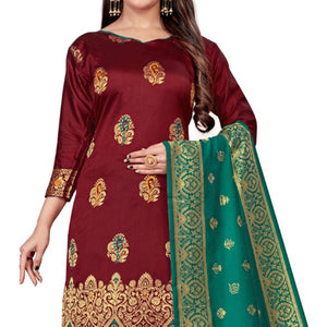 Maroon Festive Wear Woven Banarasi Silk Dress Material