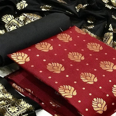 Maroon Festive Wear Woven Banarasi Silk Dress Material