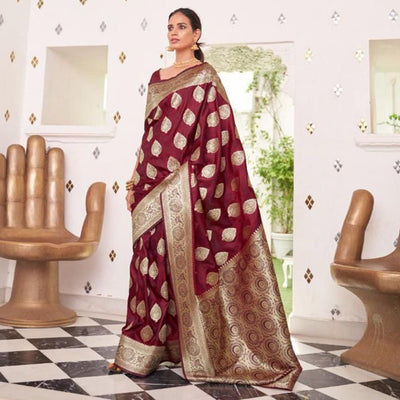 Maroon Festive Wear Woven Banarasi Silk Saree