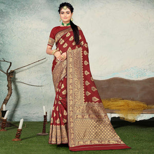 Maroon Festive Wear Woven Banarasi Silk Saree