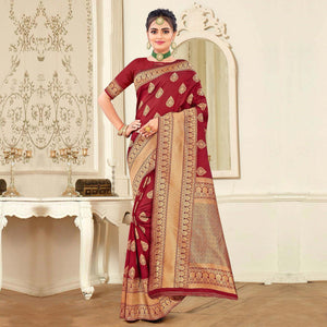 Maroon Festive Wear Woven Banarasi Silk Saree