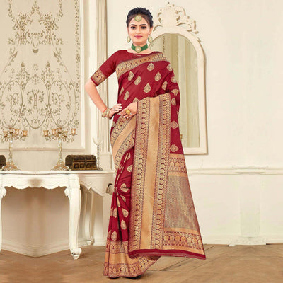 Maroon Festive Wear Woven Banarasi Silk Saree